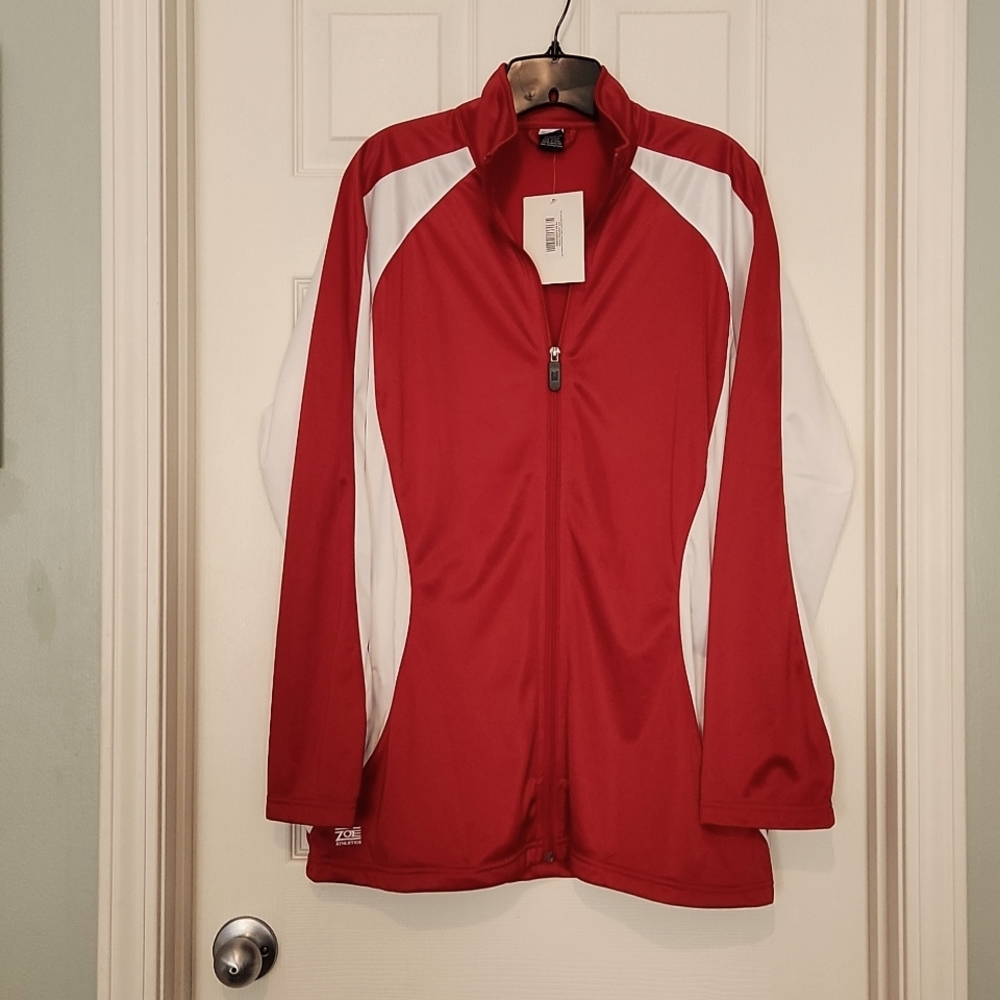 Red and White warm up jacket.